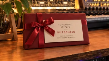 Tonstudio Leipzig Gutschein, verpackt als Geschenkbox im Studio