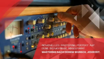 Hand justiert Regler an einem analogen Mastering-Geraet mit Holzverkleidung, professionelles Online-Mastering von Hand