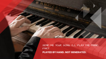 Hands playing piano, close-up on keys with H. Matz and Co brand, Leipzig recording studio