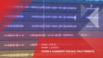 Choir and harmony vocals: multi-track colored vocal waveforms in a Leipzig recording studio