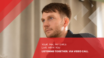 Fabian in side profile on a video call, focused while listening to a mix together, live mix coaching at the Leipzig recording studio