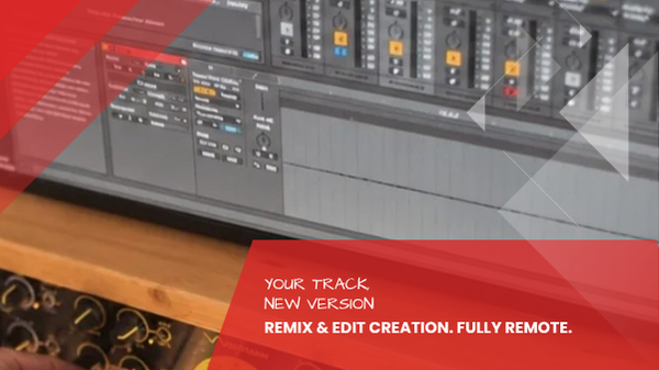 Hands at the outboard rack, DAW screen with editing in the background, remix and edit creation at the Leipzig recording studio