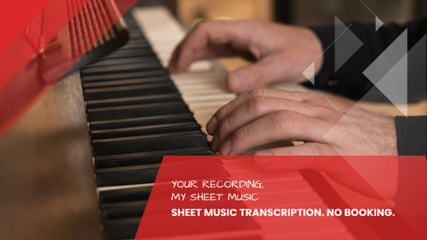 Sheet music transcription at Tonstudio Leipzig: Fabian Guenther playing piano with both hands, close-up of both hands on the keys